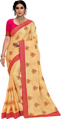 M.S.RETAIL Embroidered Bollywood Chiffon, Satin Saree(Pink, Cream)