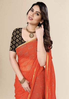 VINIT ENTERPRISE Polka Print Daily Wear Chiffon Saree(Orange)