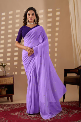SILKORA Embroidered Bollywood Georgette Saree(Purple)