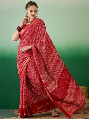 Vraggi Printed Bollywood Cotton Silk Saree(Red)