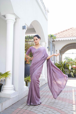 Ghan Sals Embellished, Solid/Plain Bollywood Silk Blend Saree(Purple)