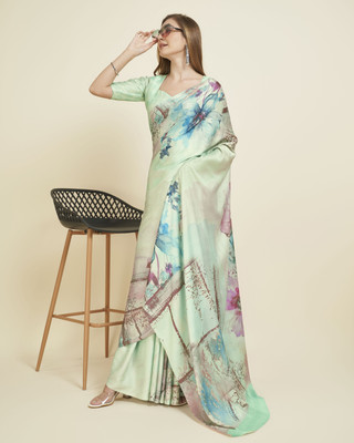 WearEZee Digital Print, Floral Print, Graphic Print, Self Design Bollywood Satin, Crepe Saree(Light Green)