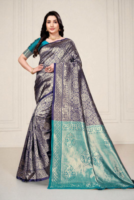 JAY KHODIYAR EMBROIDERY Self Design Bollywood Jacquard Saree(Blue)