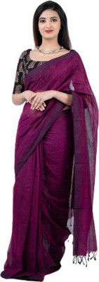 Santoshi Self Design Handloom Pure Cotton Saree(Magenta)