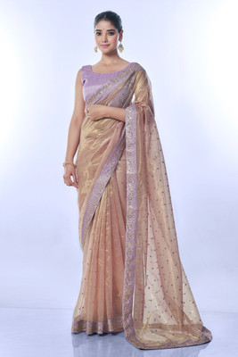 Tasrika Embroidered Bollywood Net Saree(Purple)