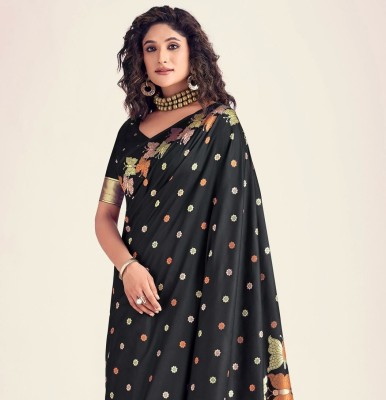 Spetila Woven, Printed Banarasi Silk Blend, Jacquard Saree(Black)