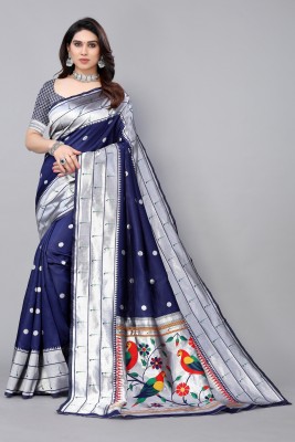 Satika Riti Self Design Paithani Pure Silk Saree(Dark Blue)