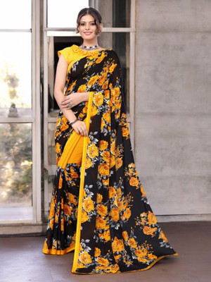 The Textile Hub Self Design Bollywood Georgette Saree(Yellow)