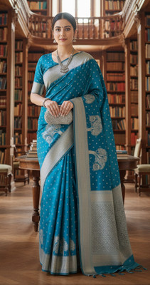 Bajrang fab Self Design Banarasi Satin Saree(Dark Blue)