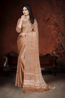 jihana fab Printed Bollywood Georgette Saree(Brown)