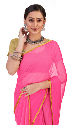 JiproStore Solid/Plain Bollywood Lycra Blend Saree(Pink)