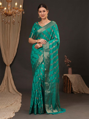 ANOUK Woven Banarasi Silk Blend Saree(Light Blue)