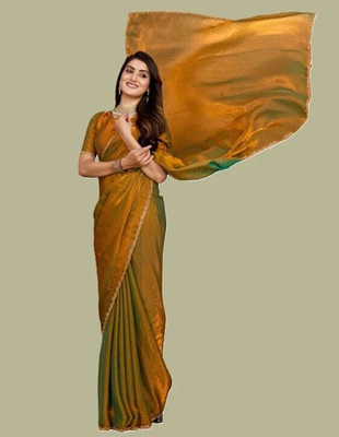SHREE AMBEY TRADING Embellished Bollywood Silk Blend Saree(Gold)