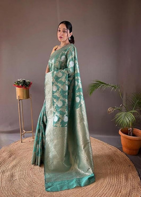 SWAMI STUDIO Self Design Banarasi Jacquard Saree(Light Blue)
