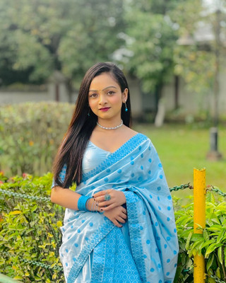 VIHA CREATION Self Design Mekhela Chador Cotton Blend Saree(Pack of 2, Light Blue)