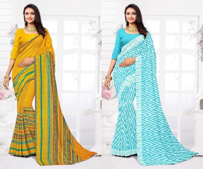 STYLEVEDA Paisley Daily Wear Georgette Saree(Pack of 2, Blue, Yellow)