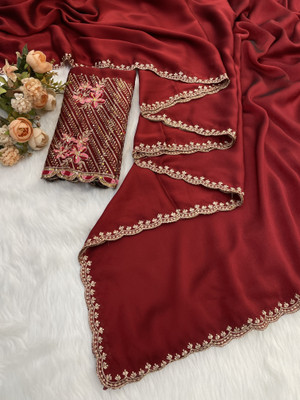 saanvi Solid/Plain Bollywood Art Silk Saree(Maroon)