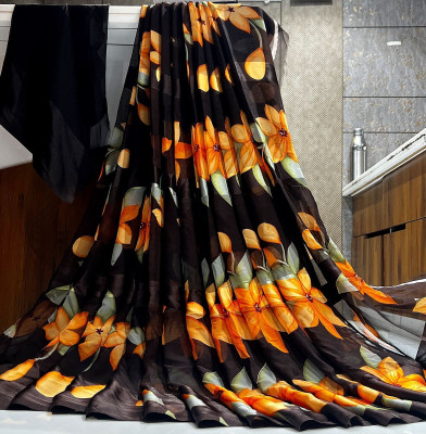 VISIONEMBRO Printed Bollywood Georgette, Satin Saree(Orange, Black)