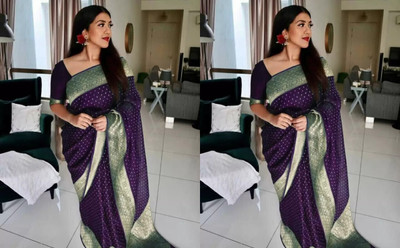 Bansari Textiles Woven Kanjivaram Jacquard Saree(Pack of 2, Purple)