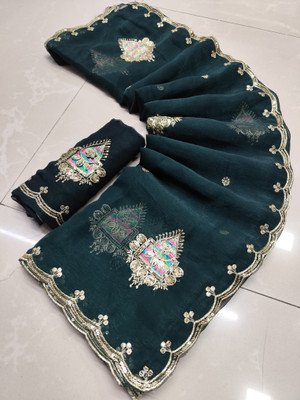 Sareez House Embroidered Bollywood Chiffon Saree(Light Green)