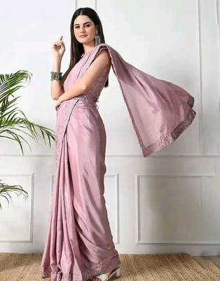 radha fashion Embellished Bollywood Chiffon Saree(Pink)