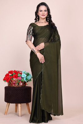 saanvi Solid/Plain, Self Design, Embroidered Bollywood Jimmy choo, Chiffon Saree(Black)