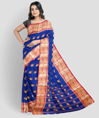 Aishani tant saree ghar Self Design Tant Cotton Blend Saree(Blue)