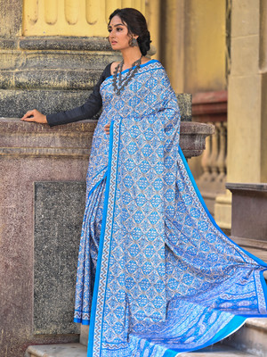 ANOUK Printed Daily Wear Crepe Saree(Light Blue)