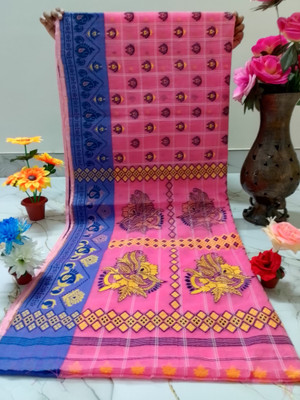 DPTEXTILE Printed, Woven Tant Pure Cotton Saree(Pink)
