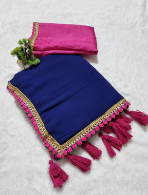 Arpita Fashion Solid/Plain, Self Design Bollywood Georgette Saree(Dark Blue)
