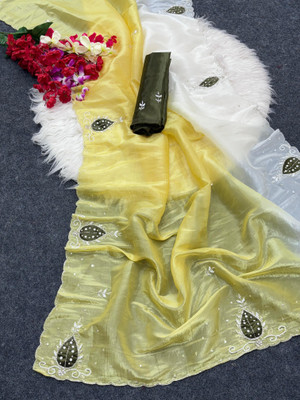 Kstabhanjan Self Design, Embroidered Bollywood Satin Saree(Yellow)