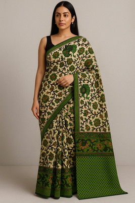 Om Traders Printed Saree with Attached Blouse Cotton Silk Saree(Green)