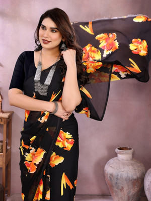 HITESH ENTERPRISE Floral Print Daily Wear Georgette Saree(Black)