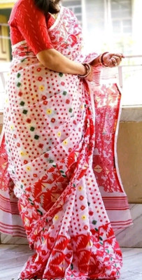 ADbutiq Self Design Tant Cotton Blend Saree(White)