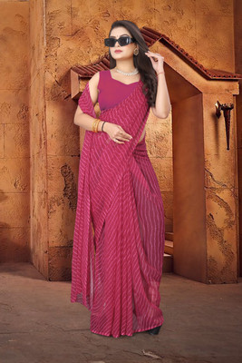 HouseOfCommon Digital Print Leheria Georgette Saree(Pink)