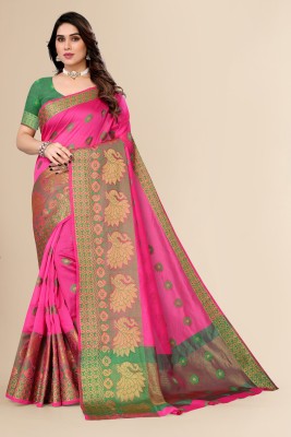 FABMORA Self Design, Woven Bollywood Pure Cotton Saree(Pink)