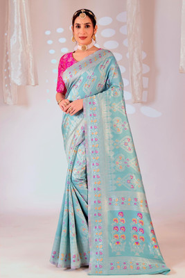 Saadhvi Woven Kanjivaram Art Silk Saree(Light Blue)