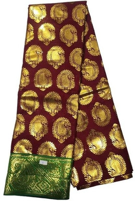 AMBIKASTORES Printed Banarasi Cotton Blend Saree(Maroon)