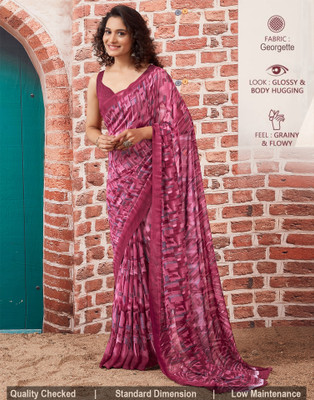 Samah Printed Bollywood Chiffon, Georgette Saree(Pink, Purple)