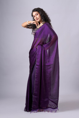 Virendra Textiles Solid/Plain Bollywood Chiffon Saree(Purple)