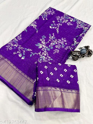 vani's studio Printed Daily Wear Cotton Blend Saree(Pack of 2, Blue)