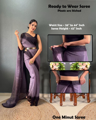 Riddhi textile Hub Solid/Plain Bollywood Chiffon Saree(Brown, Purple)