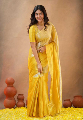 SathiBotique Self Design Handloom Tissue Saree(Yellow)