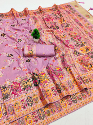 WELLBRED Woven Kanjivaram Jacquard Saree(Purple)