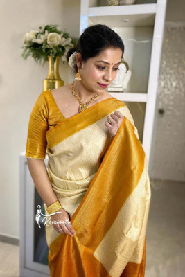Juhi Collection Self Design Banarasi Art Silk Saree(Cream)