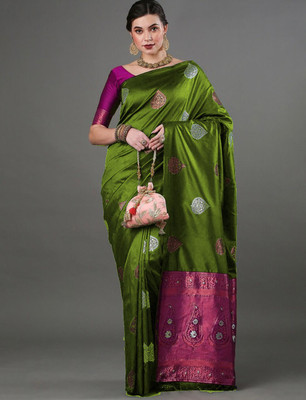 SHREE GHANSHYAM FASHION Woven Mysore Cotton Silk, Art Silk Saree(Light Green)