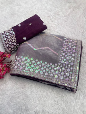 GOLDOLL FAB Embroidered Bollywood Organza Saree(Magenta)