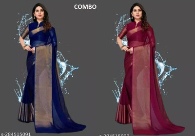 Vragi Solid/Plain Bollywood Chiffon Saree(Pack of 2, Multicolor)