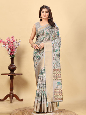 J6 Designers Woven Banarasi Art Silk Saree(Grey)