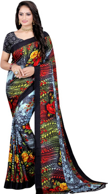 Leelavati Printed Bollywood Crepe Saree(Black)